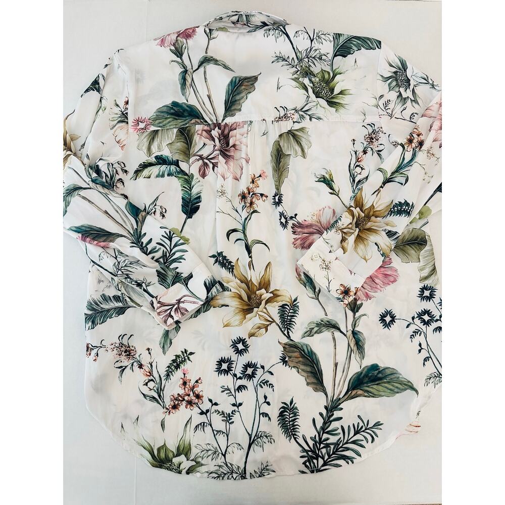 By Anthropologie Relaxed Long-Sleeve Floral Shirt Blouse Pearl Botanical L - Picture 5 of 10